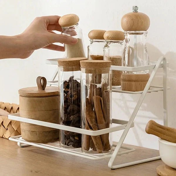 Double layer Iron metal kitchen storage floor space rack