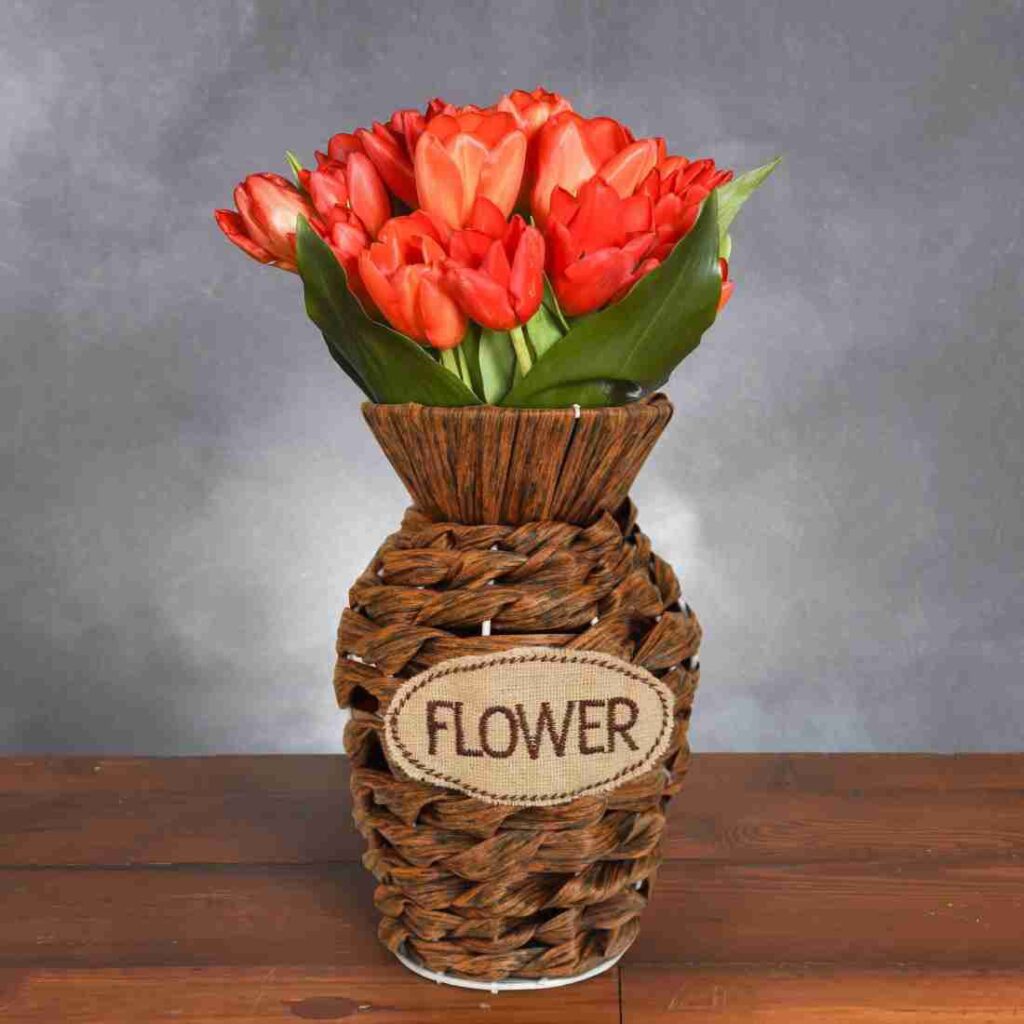 Iron Metal Flower Vase with handmade decor (flowers not included )