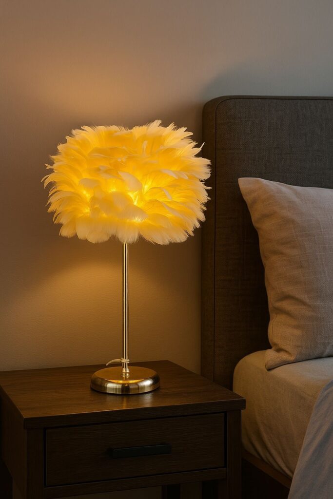 White feather lamp with fur