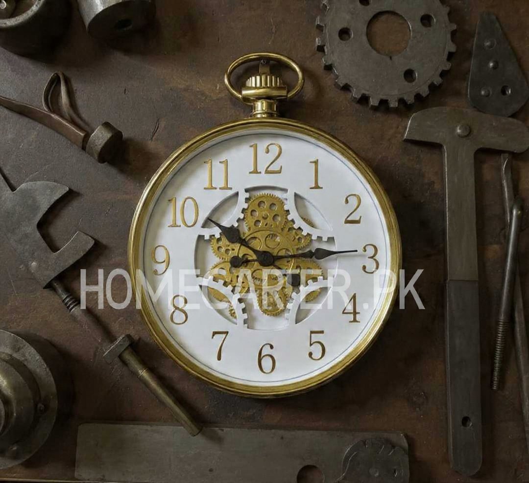 Antique golden wall clock with Gears