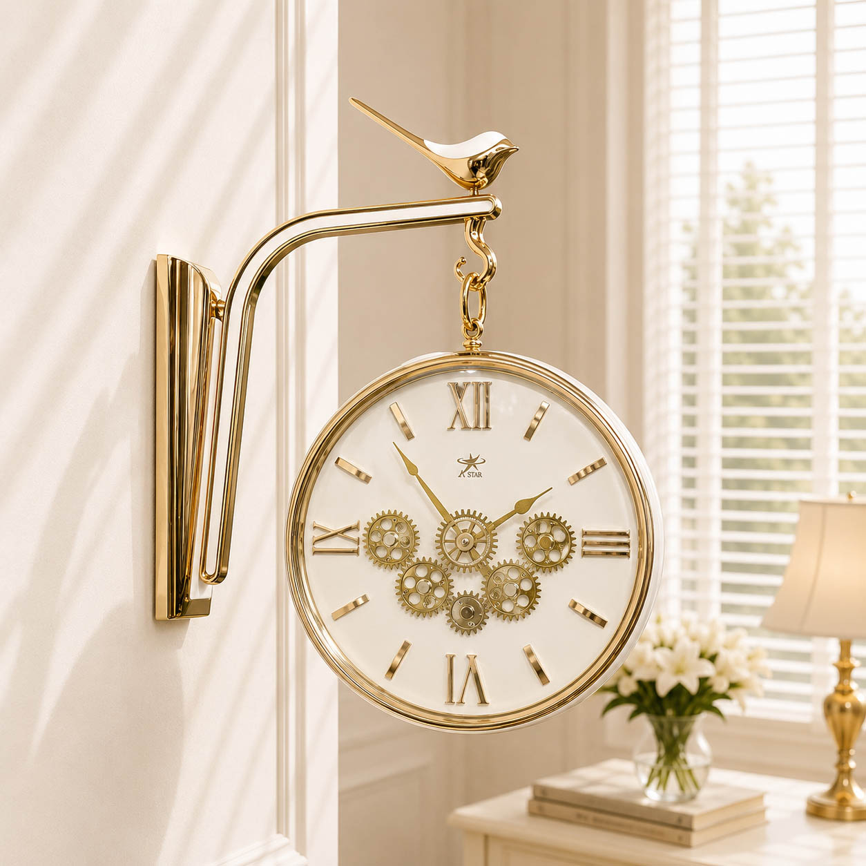 Gearing dual sided station clock
