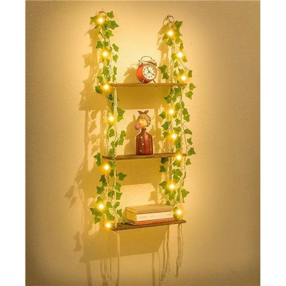 Step-UP wooden Wall hanging decoration with Rope & lights