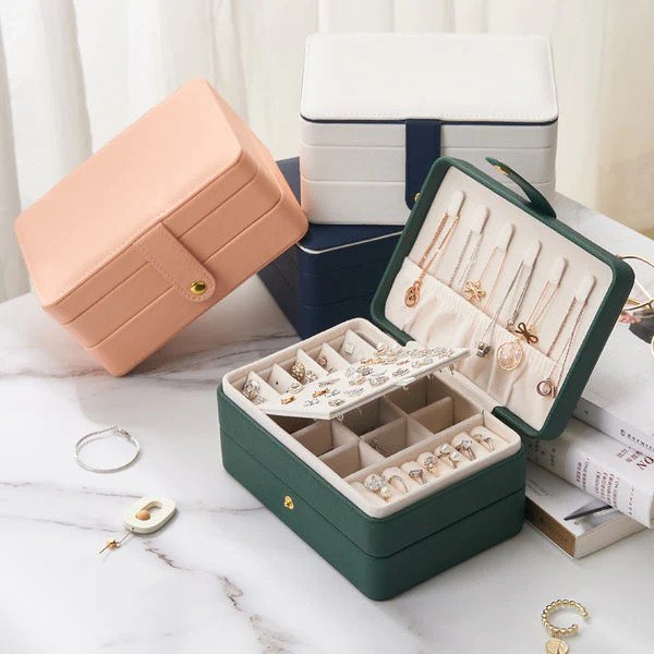 Pu Leather Portable Large Capacity Jewellery Organizer - Green