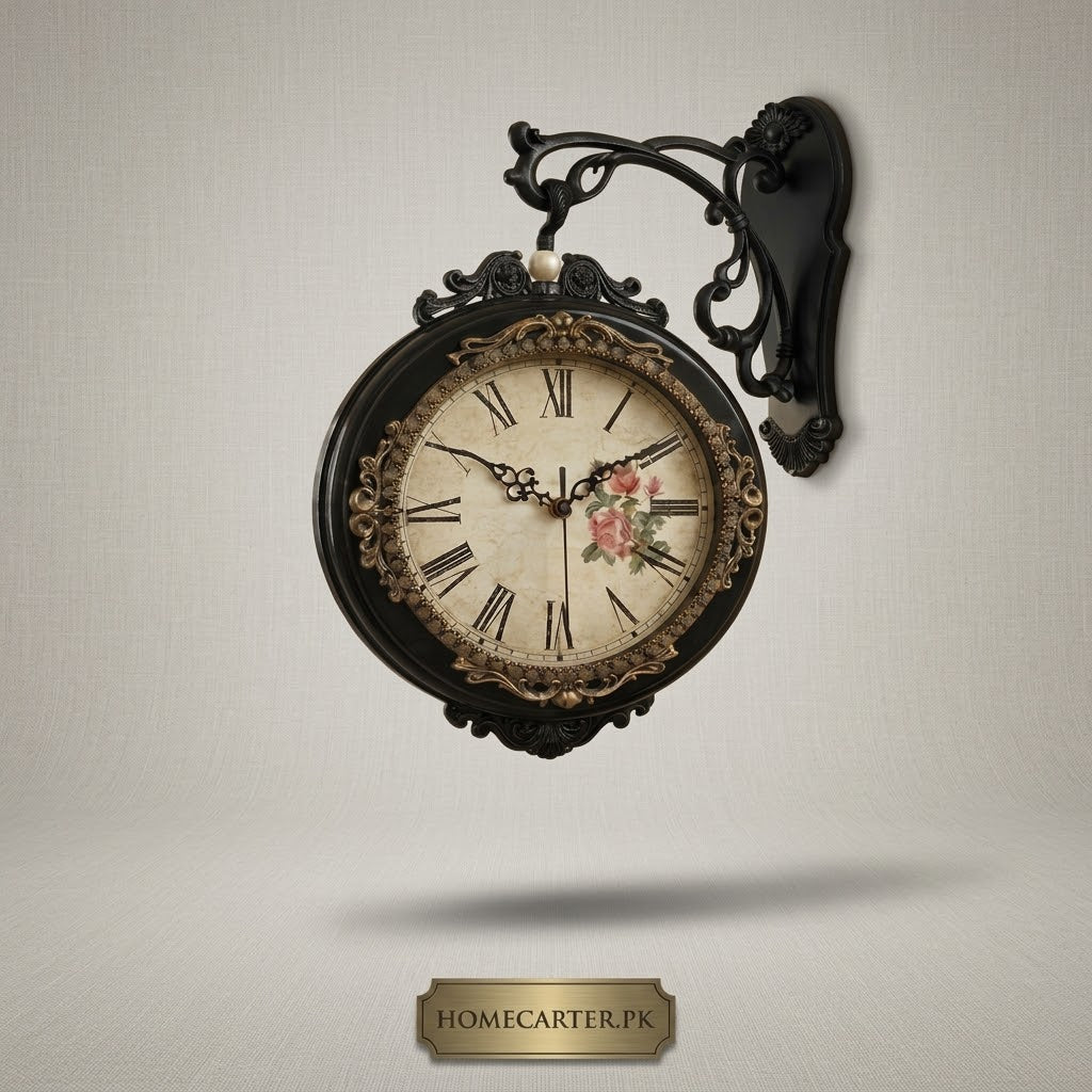 Dual sided Matt-black station clock