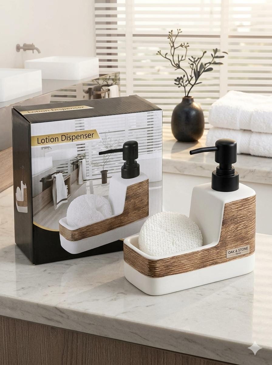Ceramic soap holder with soap dispenser