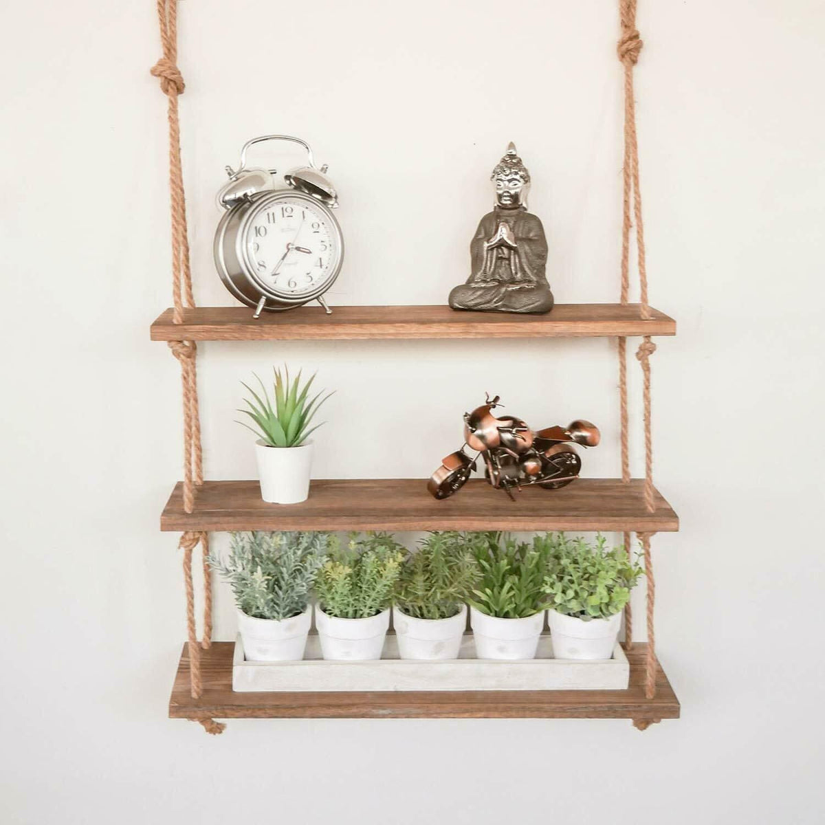 3 tier Wooden Wall Rope shelf