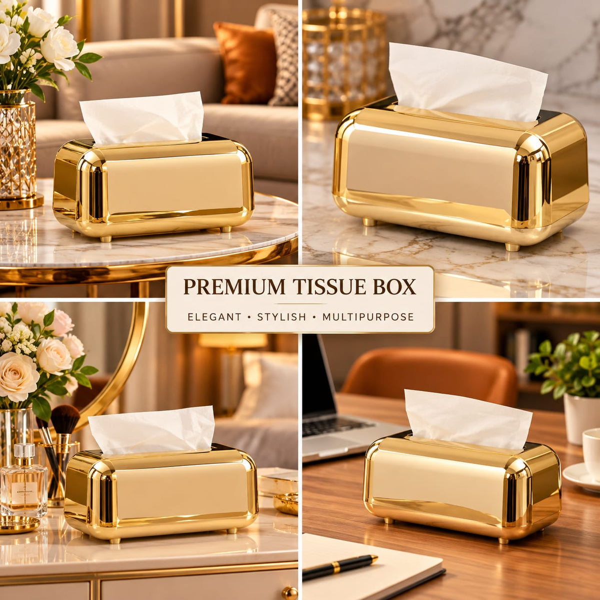 Chromed tissue box organizer