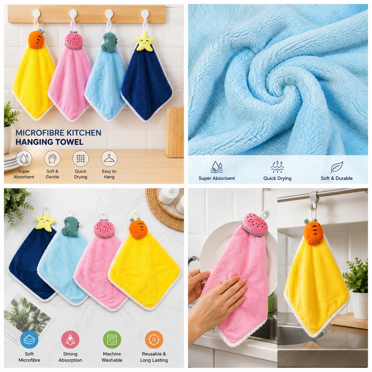 Microfibre kitchen hanging towel each