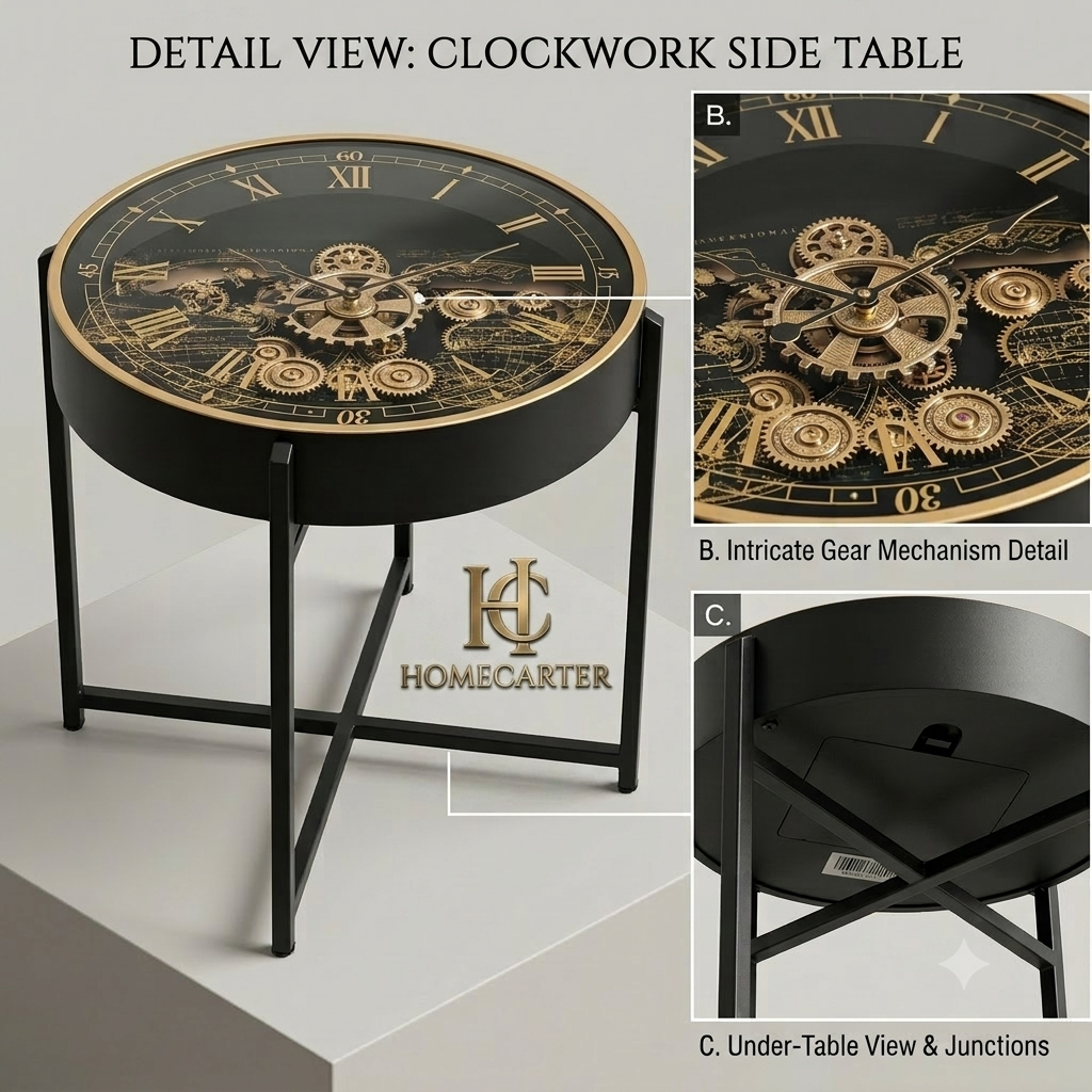 Metal Gearing side table clock