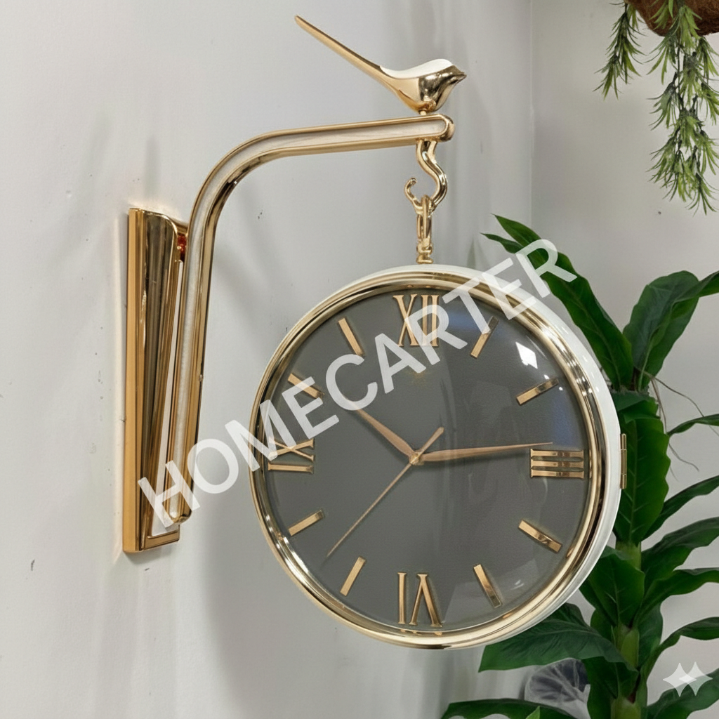 Dual sided bird station clock