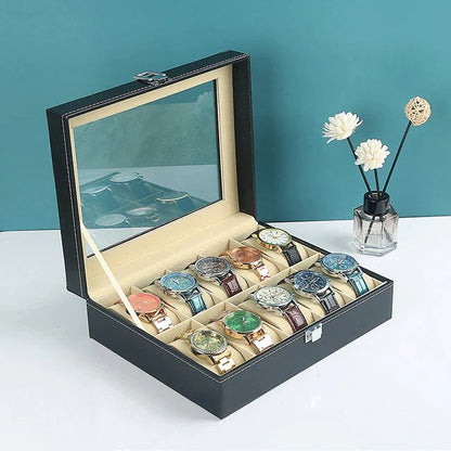 10 Grid Watch Organzier In Best Quality Leather Material