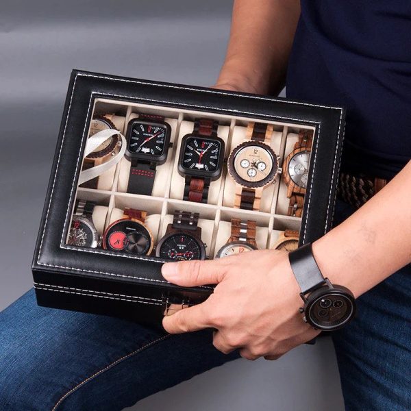 10 Grid Watch Organzier In Best Quality Leather Material