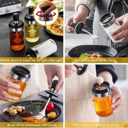 Glass spice bottle with spoon lid