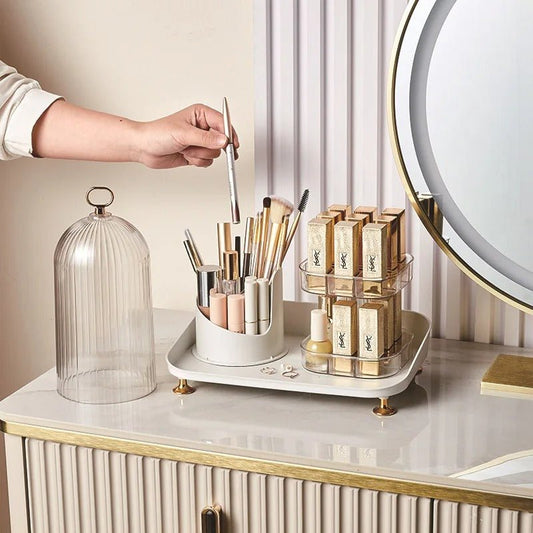 rotating cosmetic brush &amp; lipstick organizer