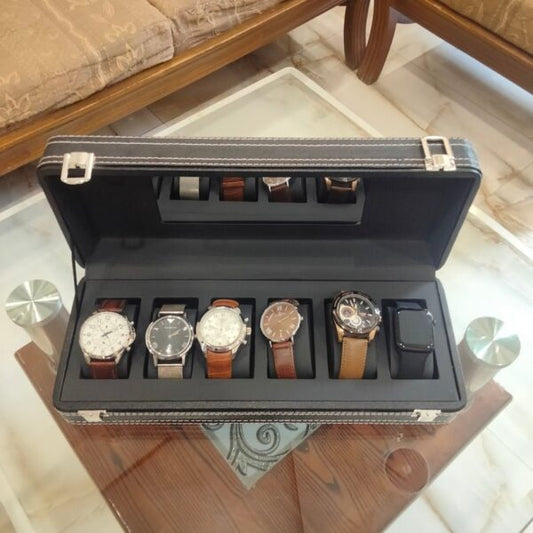 Premium quality 6 Grid PU leather watch box organizer