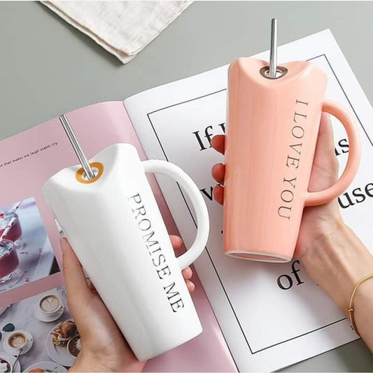 Ceramic mug with stainless straw