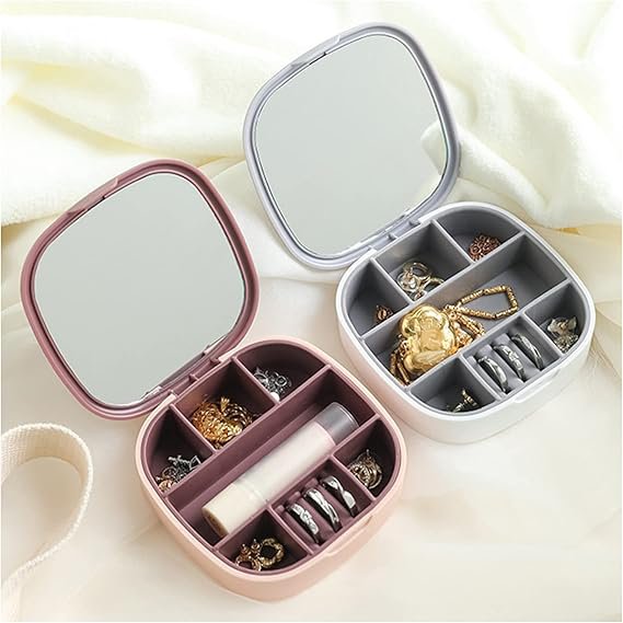 Portable Mini Jewelry Organizer Box With Mirror