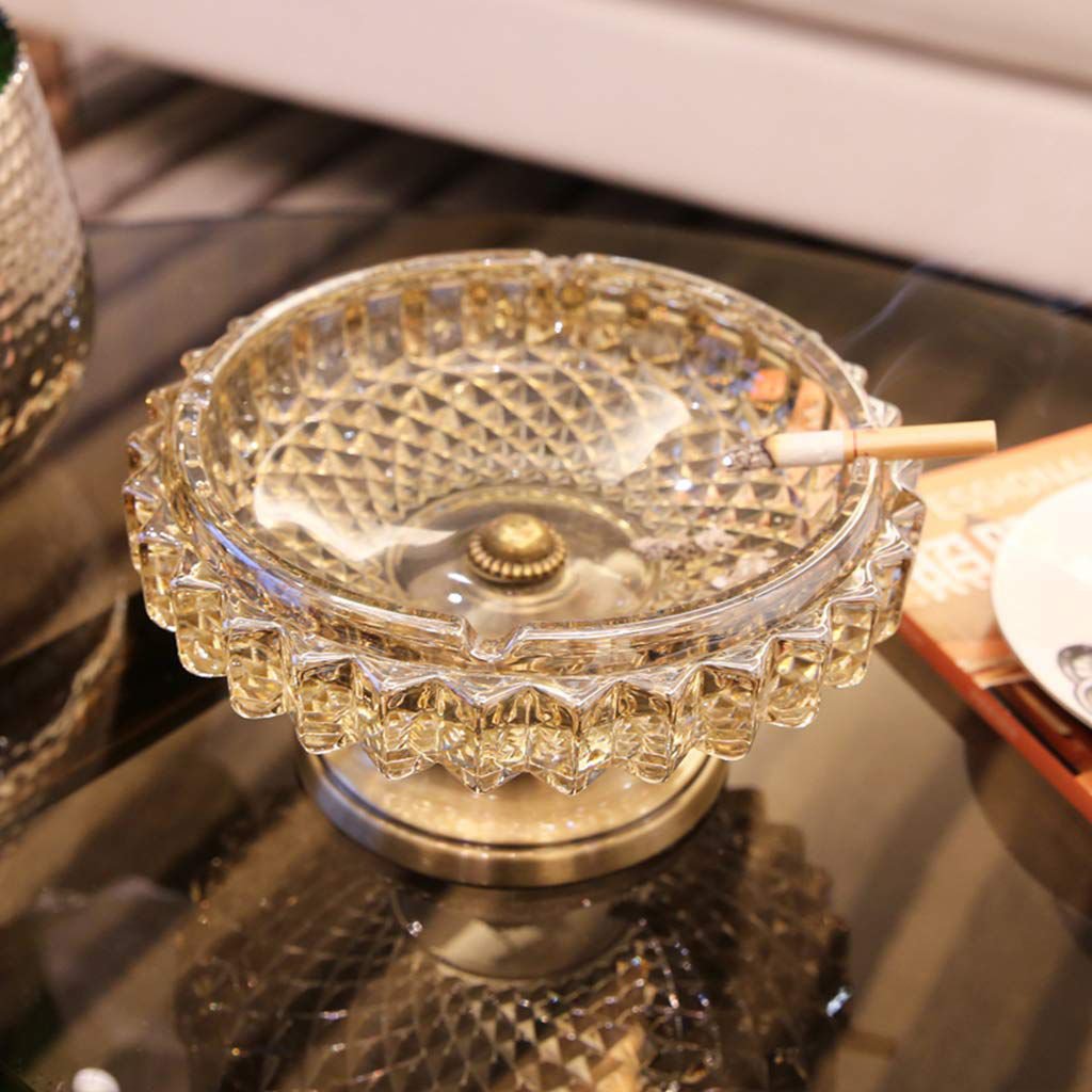Antique Golden Ashtray -metal &amp; glass