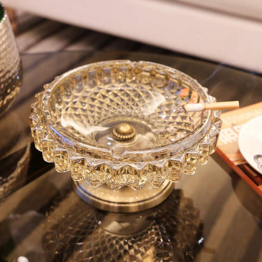 Antique Golden Ashtray -metal &amp; glass