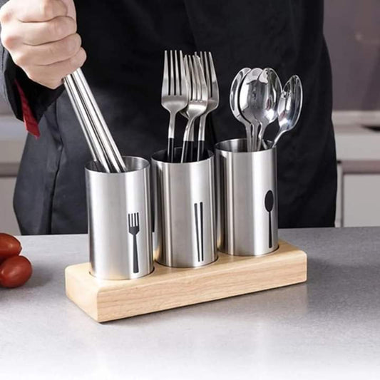 Stainless steel Chopstick holder with wooden Base