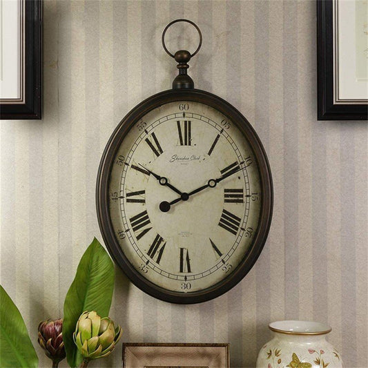Oval antique rustic look wall clock