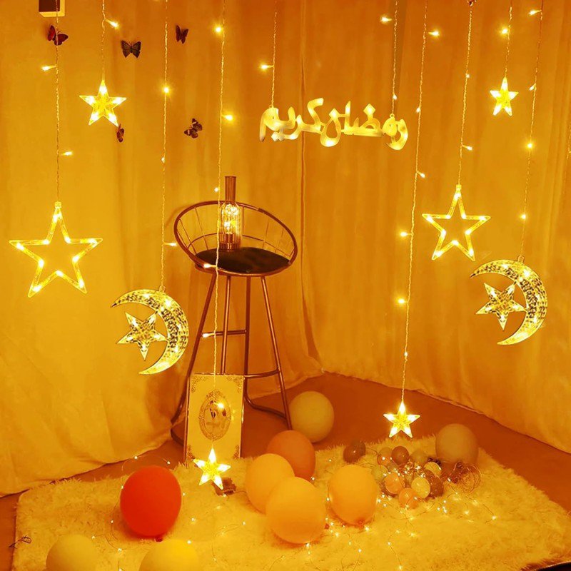 Led Ramzan Kareem star moon curtain lights