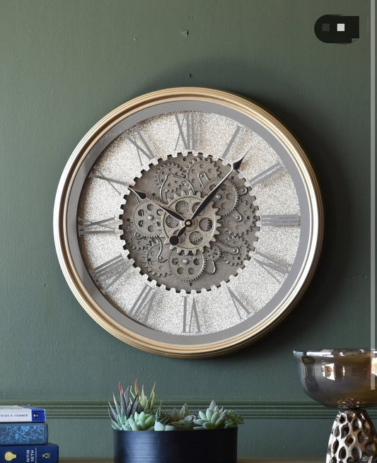 Antique shiny moveable Gearing wall clock