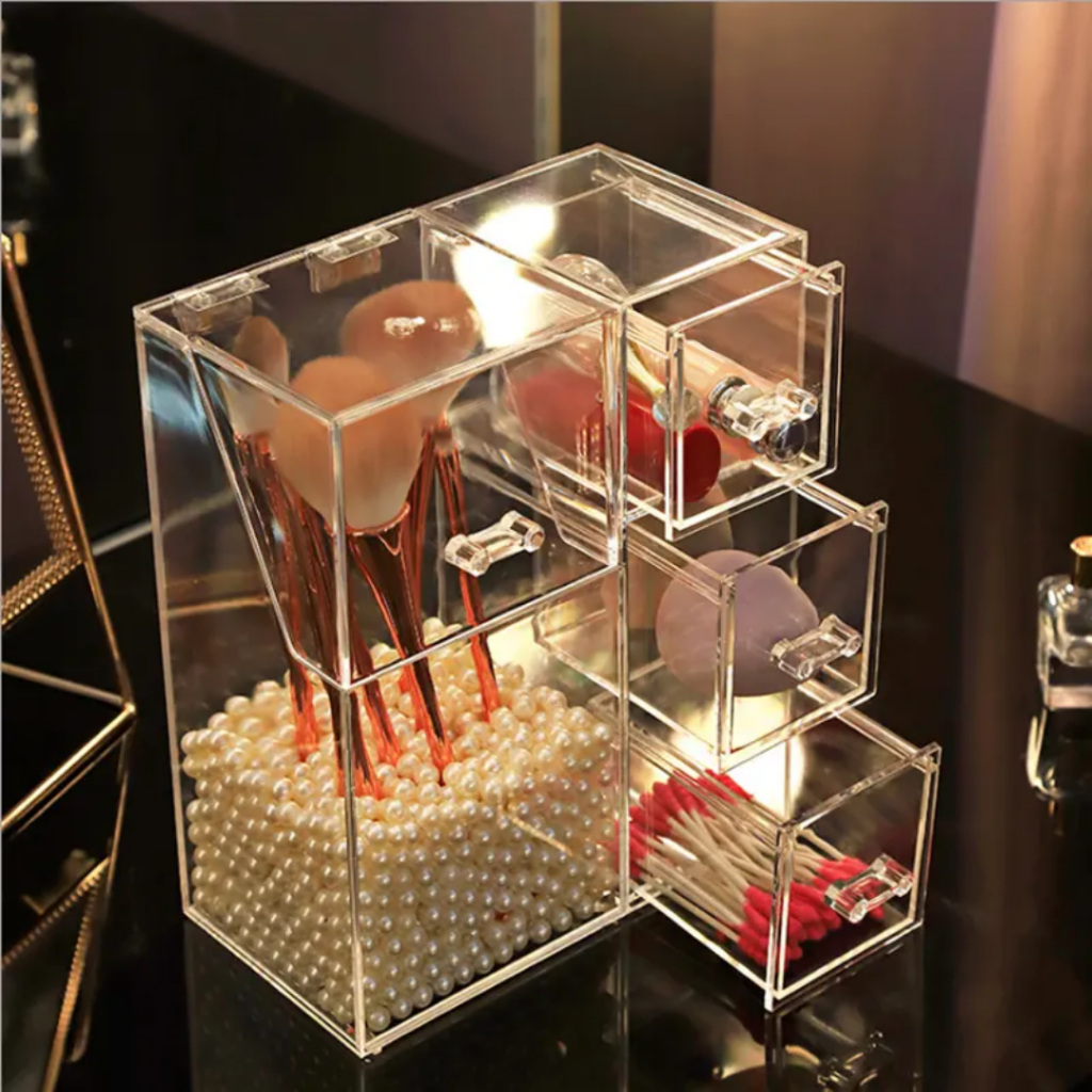 Acrylic pearls Makeup Brush Organizer With Drawer