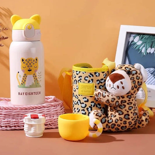 Animal print Sipper Water Bottle with plush toy