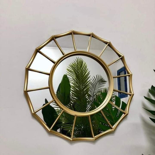 Round Golden fancy wall mirror