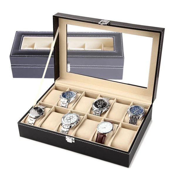 12 Grid Watch Organzier In Rectagular Shape In Best Quality Leather Material.