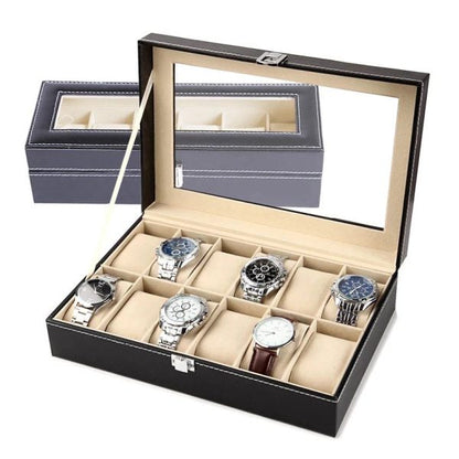 12 Grid Watch Organzier In Rectagular Shape In Best Quality Leather Material.