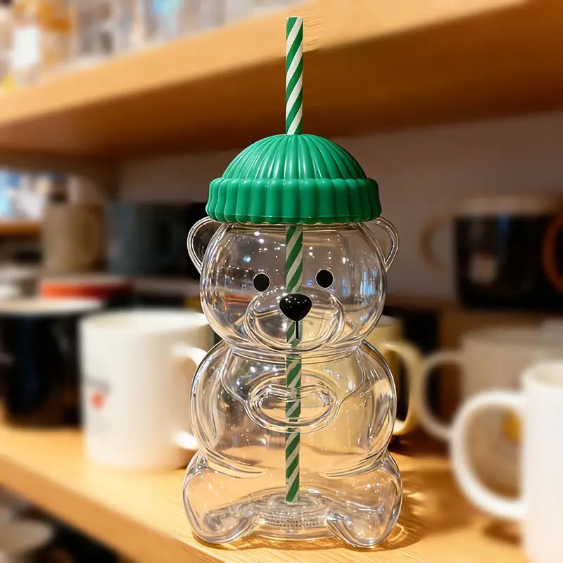 Bear shaped tumbler with lid & cap