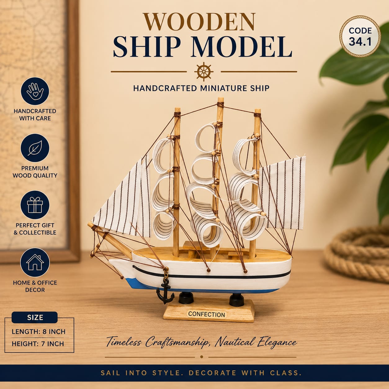 8/7 Wooden ship model decoration