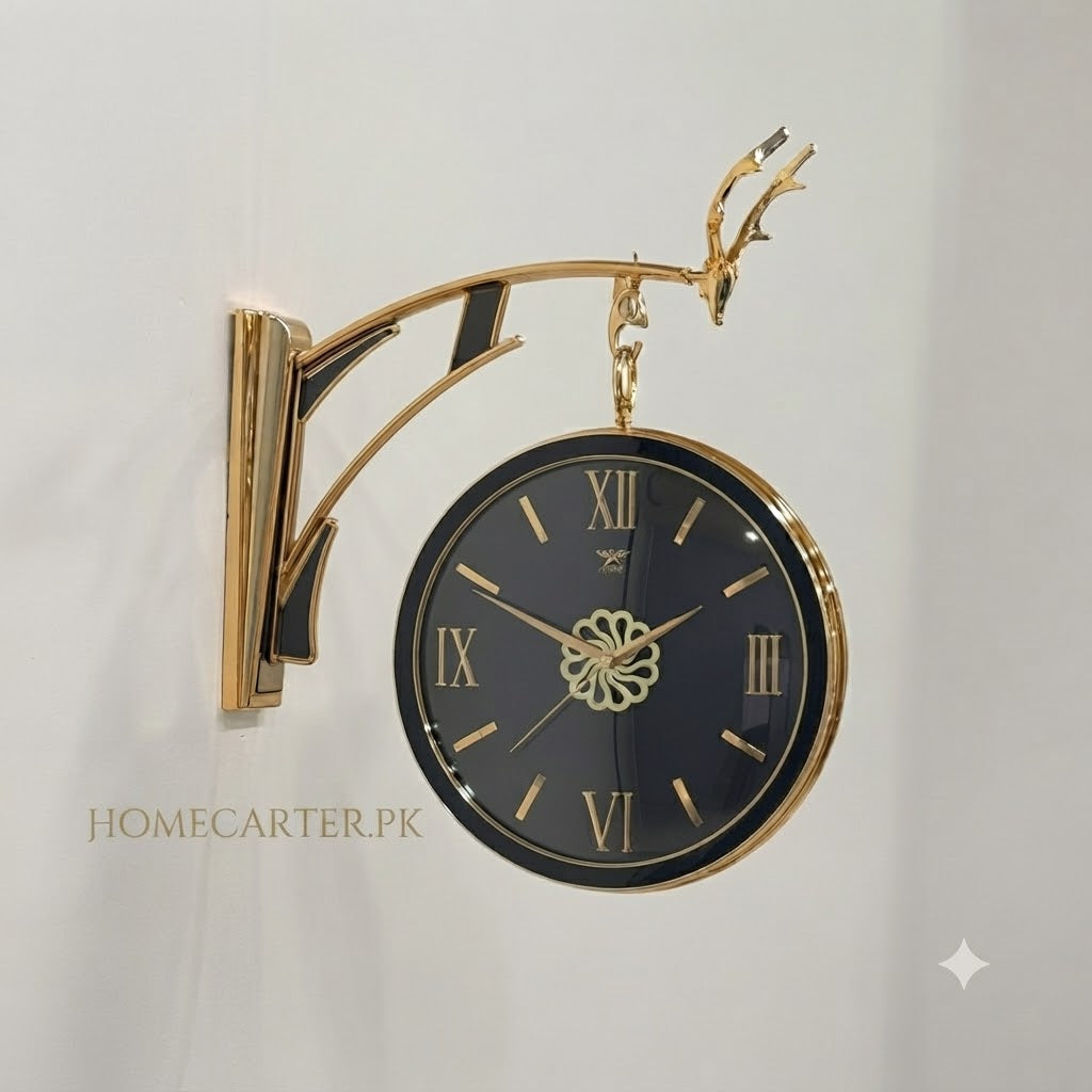 Retro gearing style dual sided station clock