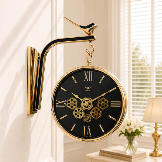 Gearing dual sided station clock