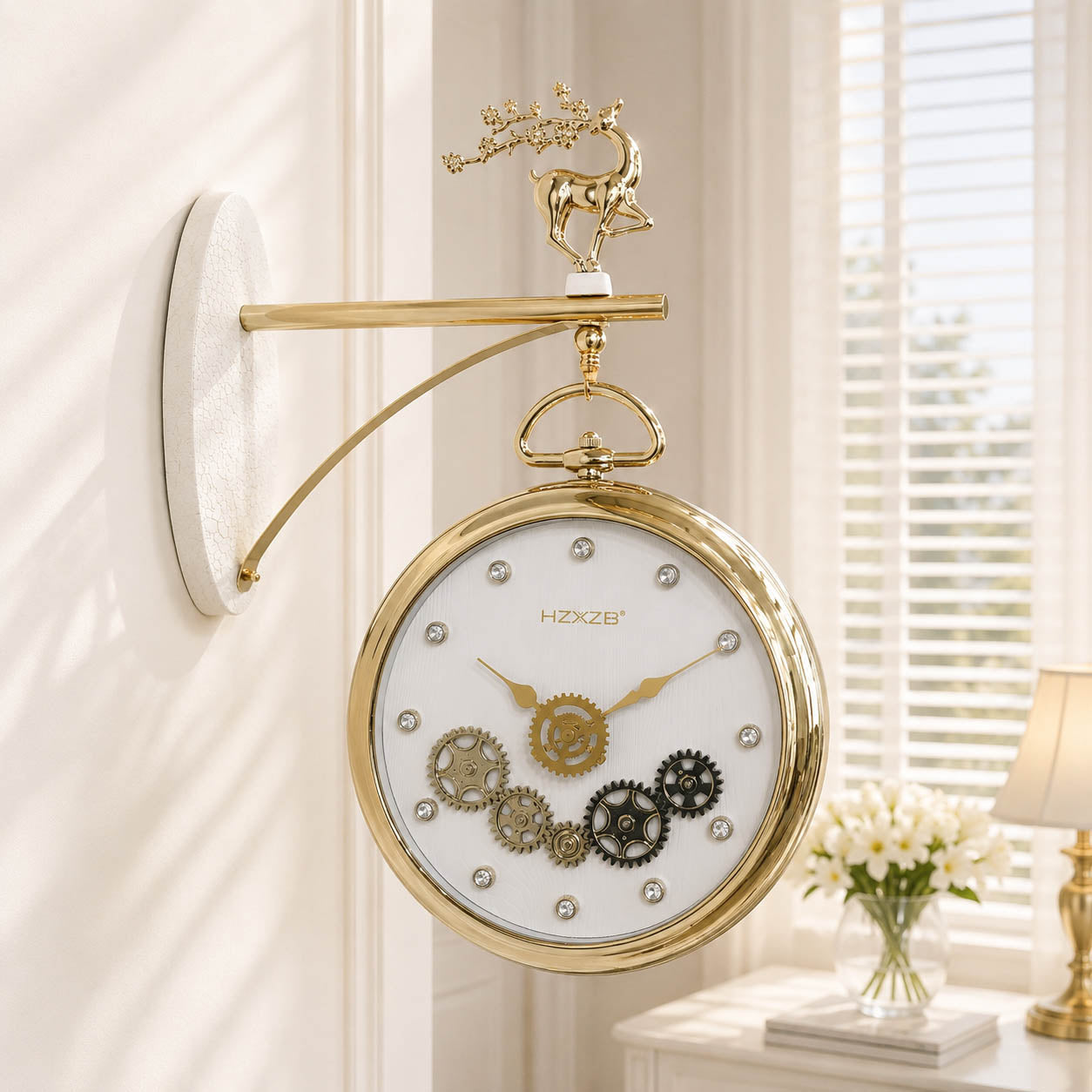 Deer themed dual side Gearing wall clock