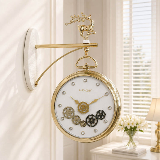 Deer themed dual side Gearing wall clock