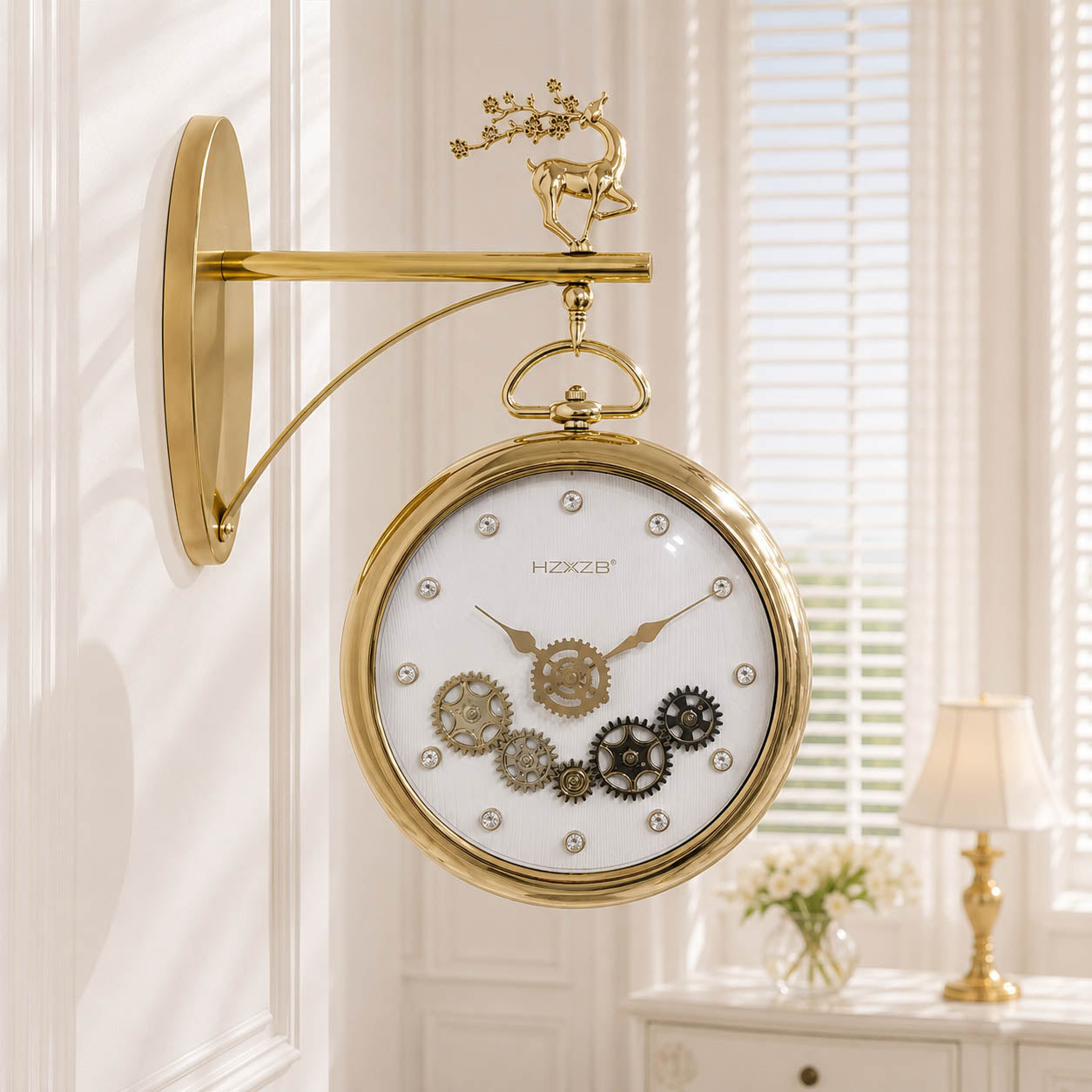 Deer themed dual side Gearing wall clock