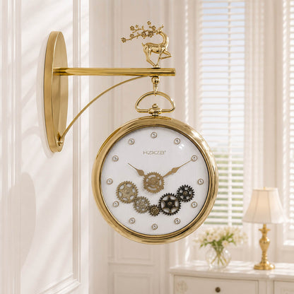 Deer themed dual side Gearing wall clock