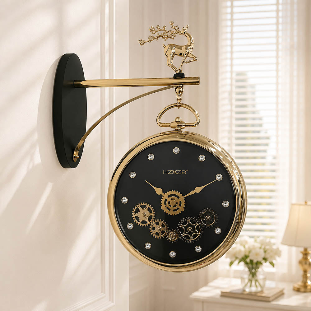 Deer themed dual side Gearing wall clock