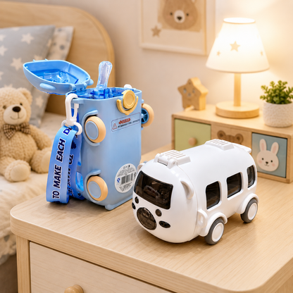 Cute Bus Style Kids Water Bottle With Strap