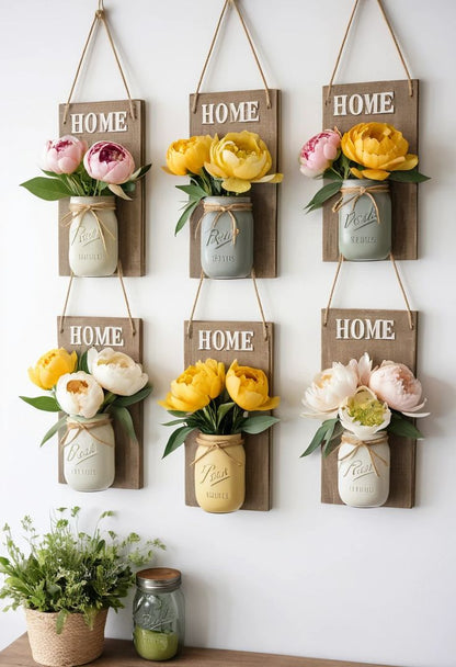 Flower Garland Jar Home Decoration Flower Led Jar With Wooden Hanging