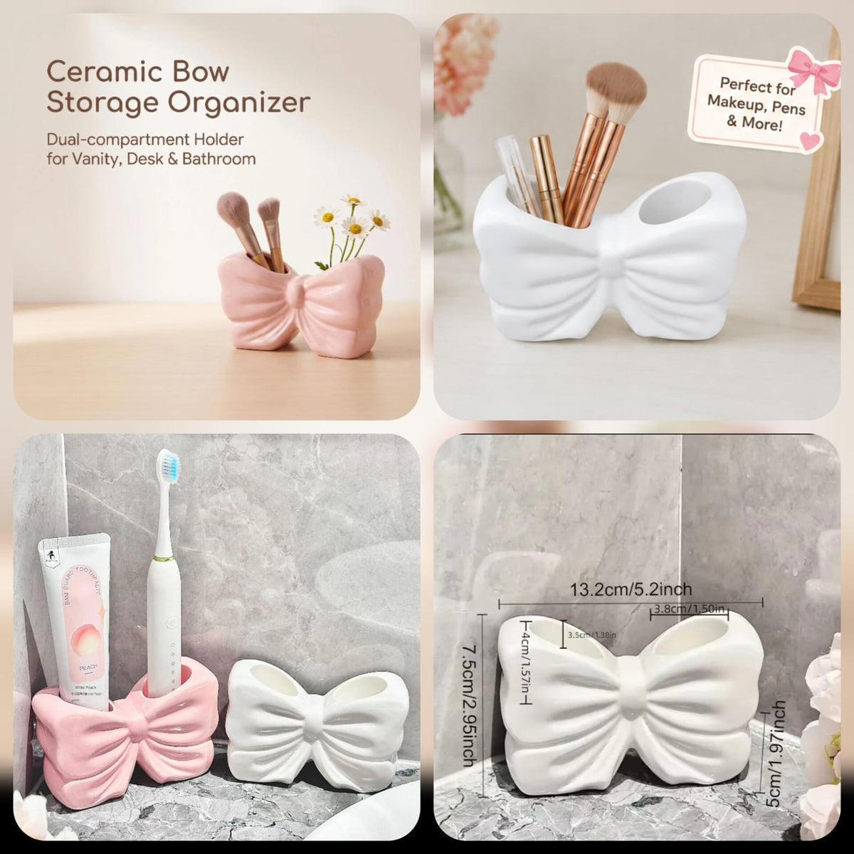 Ceramic bow shaped brush holder