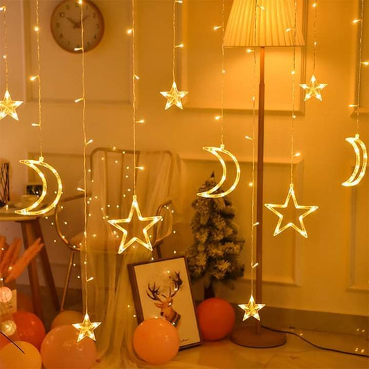 Star & moon curtain string lights