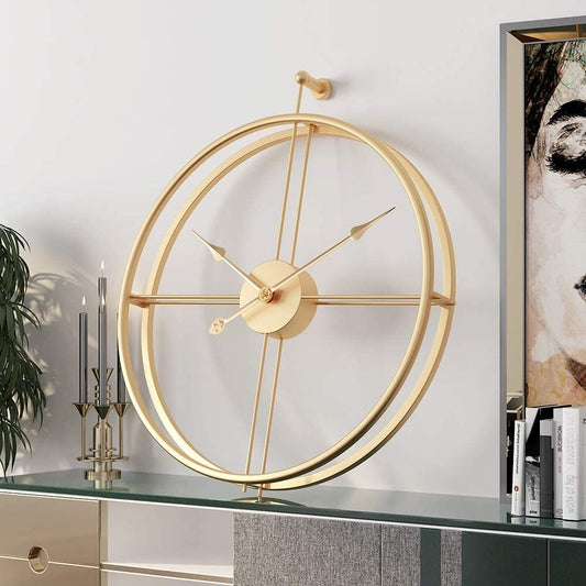 Imported Metallic Golden And Black Color Wall Clock - Golden