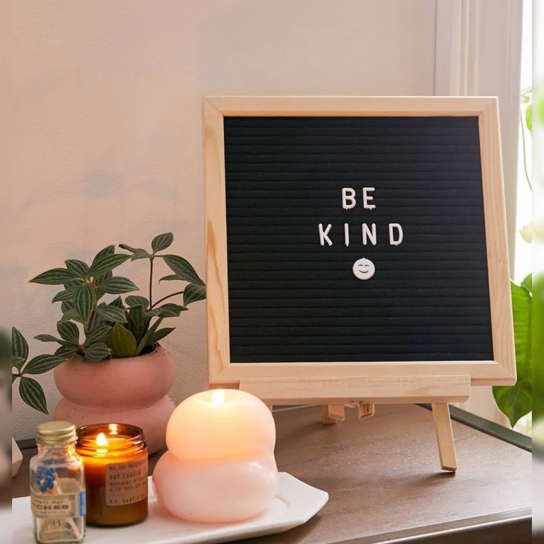 Wooden felt board with DIY letters with emoji sheet indoor decor expressive premium quality - 10x10
