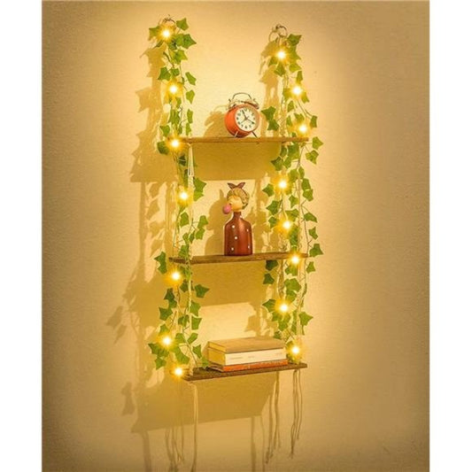 Step-UP wooden Wall hanging decoration with Rope & lights