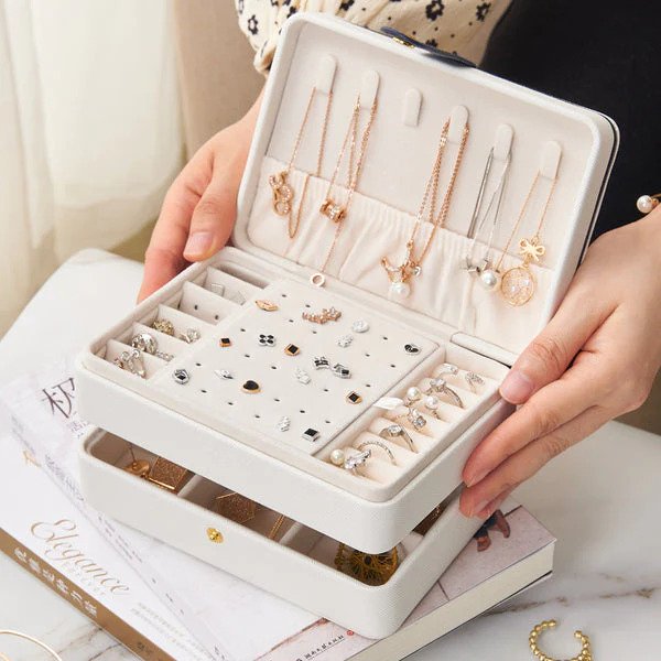 Pu Leather Portable Large Capacity Jewellery Organizer - White