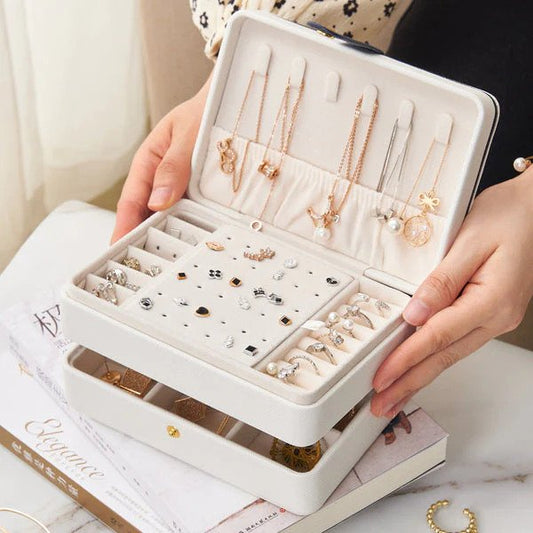 Pu Leather Portable Large Capacity Jewellery Organizer - White